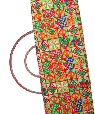 kelly green colour raw silk embroidery fabric